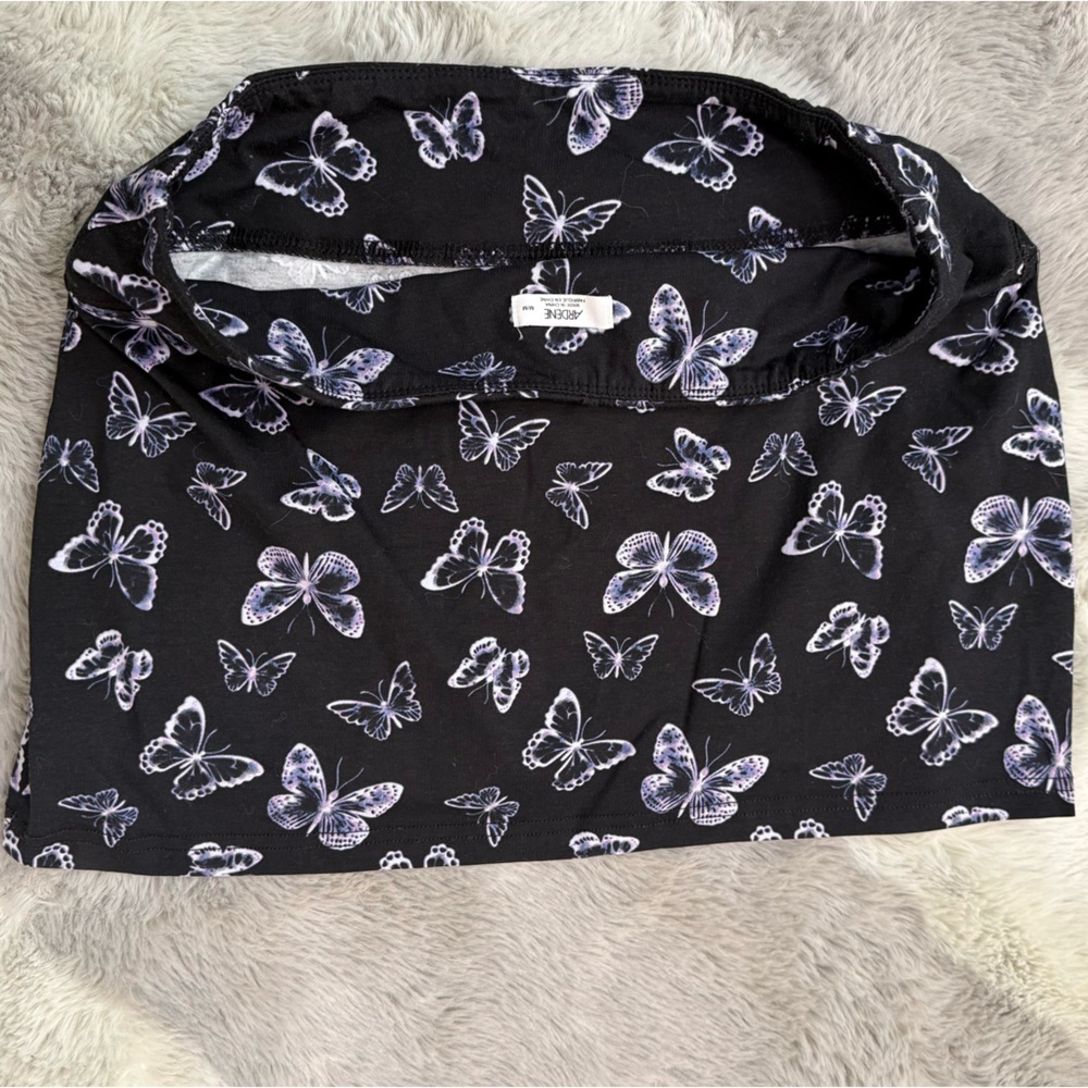 Y2K inspired Black Mini Skirt | Retro Neon Butterfly Print - Picture 5 of 5